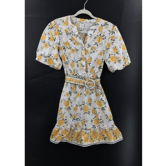 Joie Dresses & Skirts - Joie White yellow floral puff sleeve mini dress Azaleia spring summer flirty 10